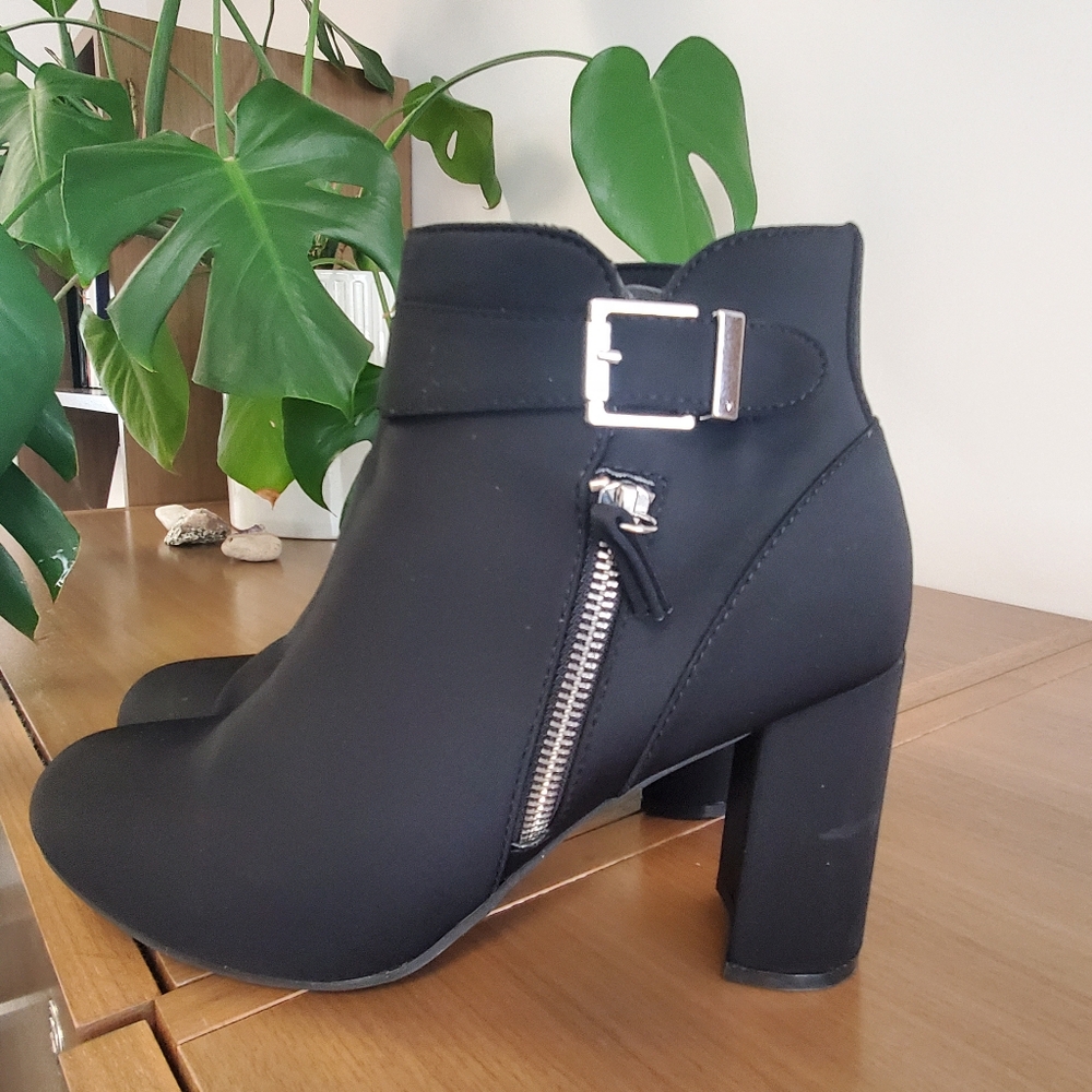 Black Ankle Boots with Silver Buckle